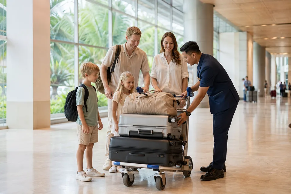 Porter helping passengers with luggage at Don Mueang International Airport